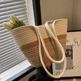 peopleterritory Handbag Women's Straw Basket Handmade Bag Holiday Picnic Spring Outing Photo Beach Bag One-Shoulder Knitted Small Bag