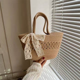 peopleterritory Handbag Women's Straw Basket Handmade Bag Holiday Picnic Spring Outing Photo Beach Bag One-Shoulder Knitted Small Bag