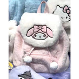 Backpack Cute Plush Flip New Winter Sweet Backpack Hello Kitty Melody Clow M Backpack Large Capacity Schoolbag