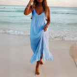 Europe and America Cross Border New Summer V-neck Sexy Backless Spaghetti Straps Beach Holiday Boho Dress Women