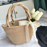 peopleterritory Handbag Women's Straw Basket Handmade Bag Holiday Picnic Spring Outing Photo Beach Bag One-Shoulder Knitted Small Bag