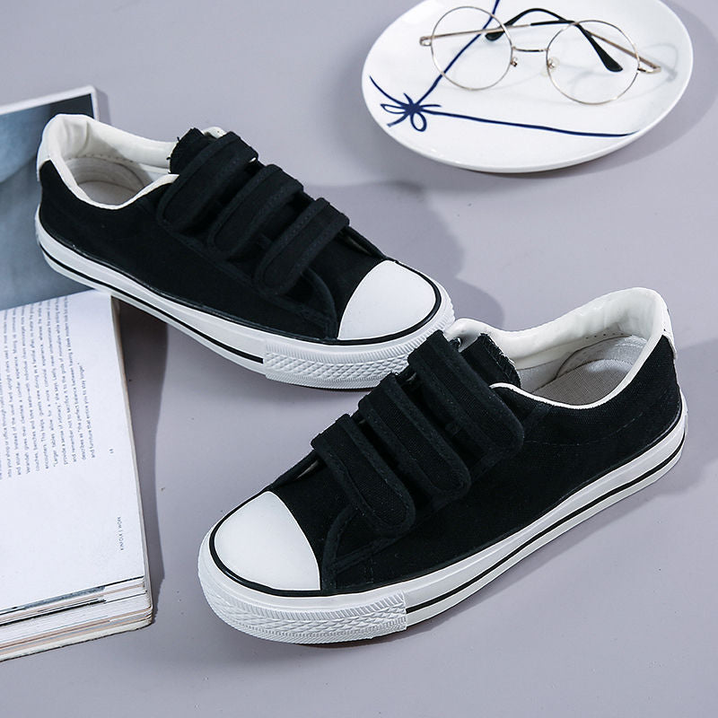 peopleterritory INS Korean Style Canvas Shoes Women's Harajuku Hongkong Style Velcro Cloth Shoes All-Match Flat Lazy Casual Shoes Student Board Shoes