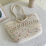 peopleterritory Handbag Women's Straw Basket Handmade Bag Holiday Picnic Spring Outing Photo Beach Bag One-Shoulder Knitted Small Bag