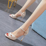 peopleterritory  Fairy Style Hollow High Heels  New Summer Stiletto Peep-Toe One Strap Sandals Girl Fashion Women's Shoes