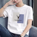 Shawn Yue Summer Cotton Short Sleeve T-shirt White for Men Casual Simple Letter Crew Neck Ins Fashion Brand Hong Kong Style Top Men