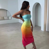 2024  Summer European and American Women's Clothing Fashion Sexy Figure Tube Top High Waist Gradient Color Dress Female