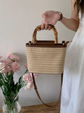 peopleterritory Advanced Texture Small Bag Women's Summer  New Niche Messenger Bag Woven Women's Portable Straw Bucket Bag