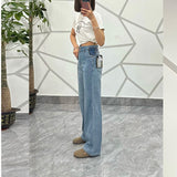 peopleterritory Tm002 Selected High Waist Jeans Dark Blue Soft Draping Casual Women's Clothing Denim Straight Narrow Wide Leg Pants