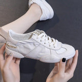 peopleterritory Soft Leather Soft Bottom Summer White Shoes Women's Breathable Low Top Comfortable All-Match Flat Non-Slip Mesh Casual Sneakers