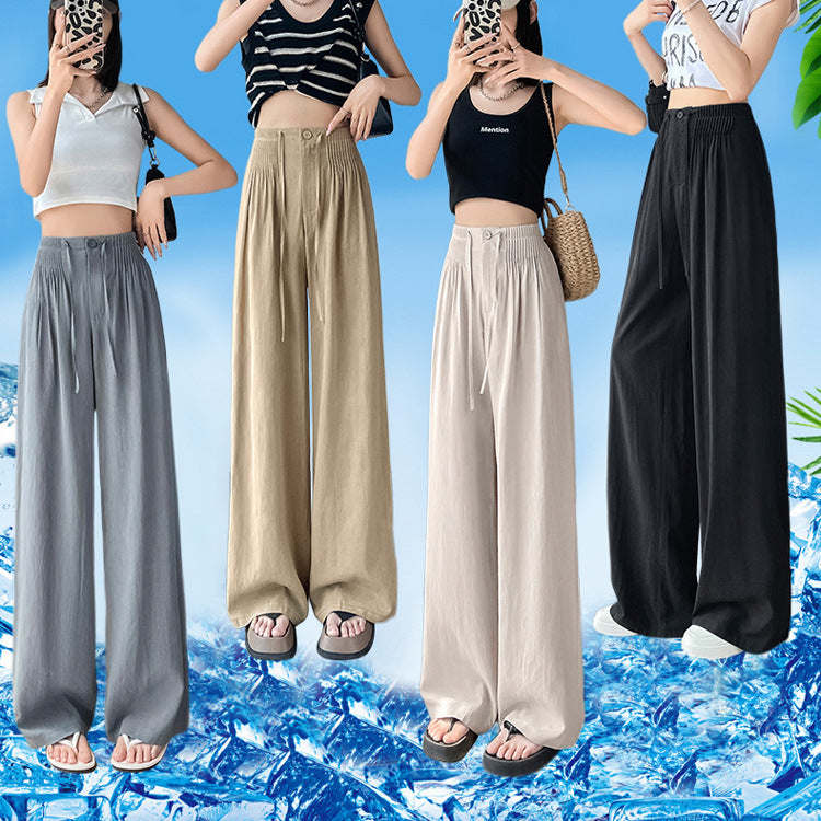 peopleterritory Comfort and Casual  Summer New Tencel Linen Wide-Leg Pants Women's High Waist Cotton and Linen Thin Ice Silk Yamamoto Pants Women