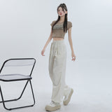 peopleterritory NEWn Wide Leg Ankle Banded Working Pants Women's Summer New High Waist Drooping Sports Casual Pants Pleated Baggy Straight Trousers