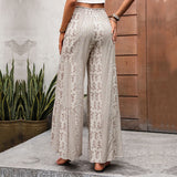 peopleterritory HOTan and NEWn Summer Hot Sale High Waist Lace-up Wide Leg Pants Smocking Stitching National Style Casual Wide-Leg Trousers