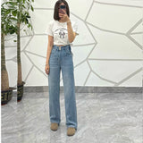 peopleterritory Tm002 Selected High Waist Jeans Dark Blue Soft Draping Casual Women's Clothing Denim Straight Narrow Wide Leg Pants