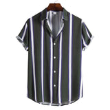 Digital Printing Cross-Border Wish Summer New Striped Shirt Men's Casual Shirt Short Sleeve Shoppify