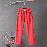 peopleterritory HOTan and NEWn New Cotton and Linen Casual Pants Women's Summer Loose Slimming Straight Pants Ankle-Length Harem Pants Color Slimming Trendy