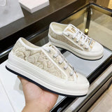 peopleterritory New D Home Platform Canvas Shoes Embroidered Letters Lace-up Presbyopic Casual Pumps Women Ins Fashion Sneaker