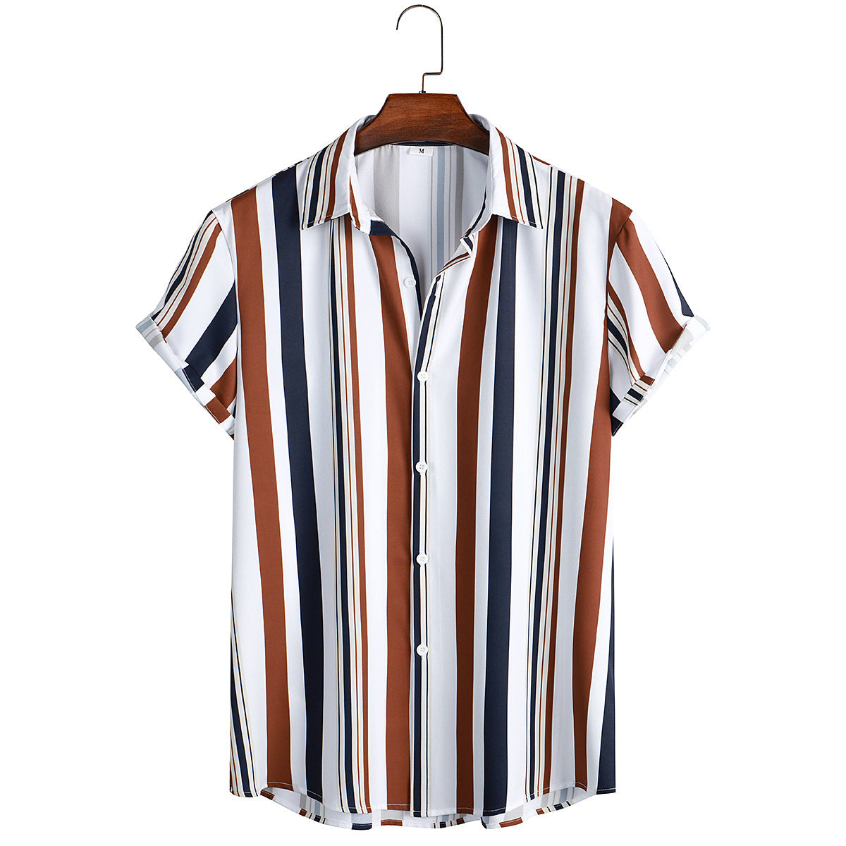 Digital Printing Cross-Border Wish Summer New Striped Shirt Men's Casual Shirt Short Sleeve Shoppify