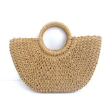 peopleterritory Classic Semicircle Straw Bag Paper String Moon Bag Woven Bag Handbag Beach Bag Casual Photo Handbag Women's Bag