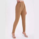 Cross Border New Women's Stretch Casual Elastic Waist Fashion Skinny Slant Pockets Pants