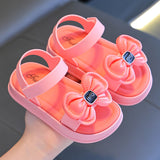 peopleterritory  Summer New Girls' Sandals Middle and Big Children Open Toe Princess Shoes Soft Bottom Non-Slip Beach Girls Bowknot Shoes Students