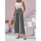 New  Cross Border Women's Pants High Waist Lotus Leaf Elastic Waist Simply Cotton and Linen Cropped Pants Casual Pants