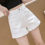 peopleterritory White Denim Shorts Women's Loose Fashionable Ins Ripped A- line High Waist Wide Leg Hot Pants  Summer New Slimming outside Wear