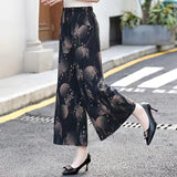 peopleterritory Middle-Aged and Elderly Women's Pants Summer New Slub Cotton Wide-Leg Pants Cropped Pants Ethnic Style Western Style Floral plus Size Culottes Dance