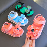 peopleterritory  Summer New Girls' Sandals Middle and Big Children Open Toe Princess Shoes Soft Bottom Non-Slip Beach Girls Bowknot Shoes Students