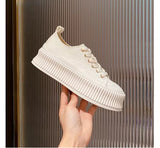 peopleterritory New Canvas Shoes Women's Popular Platform Biscuit Shape Shoes Casual Korean Style White Shoes Versatile Student Shoes