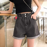 peopleterritory Elastic Waist Denim Shorts Women's Summer Thin High Waist A- line Wide Leg Pants Small Bud-Shaped Pants Curling Hot Pants Fashion