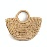 peopleterritory Classic Semicircle Straw Bag Paper String Moon Bag Woven Bag Handbag Beach Bag Casual Photo Handbag Women's Bag