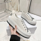 peopleterritory New D Home Platform Canvas Shoes Embroidered Letters Lace-up Presbyopic Casual Pumps Women Ins Fashion Sneaker