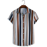 Digital Printing Cross-Border Wish Summer New Striped Shirt Men's Casual Shirt Short Sleeve Shoppify