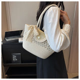 peopleterritory Handbag Women's Straw Basket Handmade Bag Holiday Picnic Spring Outing Photo Beach Bag One-Shoulder Knitted Small Bag