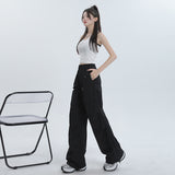 peopleterritory NEWn Wide Leg Ankle Banded Working Pants Women's Summer New High Waist Drooping Sports Casual Pants Pleated Baggy Straight Trousers