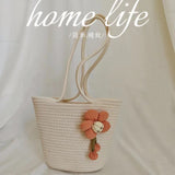 peopleterritory Handbag Women's Straw Basket Handmade Bag Holiday Picnic Spring Outing Photo Beach Bag One-Shoulder Knitted Small Bag