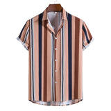 Digital Printing Cross-Border Wish Summer New Striped Shirt Men's Casual Shirt Short Sleeve Shoppify