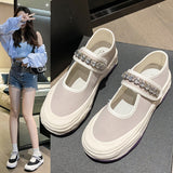 peopleterritory Fashion Rhinestone Mary Jane Women's Canvas Shoes  Spring New Fairy Style with Skirt Platform Shoes