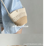 peopleterritory Handbag Women's Straw Basket Handmade Bag Holiday Picnic Spring Outing Photo Beach Bag One-Shoulder Knitted Small Bag