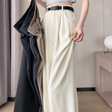 peopleterritory Creamy-white Wide-Leg Pants for Women Spring and Summer New Versatile Design Draped Suit Pants Loose Slimming and Straight Casual Trousers