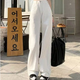 peopleterritory Spring and Autumn New Small Loose Straight Drooping White High-Waist Wide Leg Jeans for Women Mop Pants