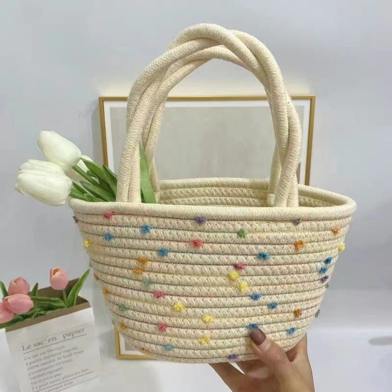 peopleterritory New Starry Portable Cotton Thread Woven Bag Mobile Phone Change Key Case All-Match Cotton String Fashion Gift Women's Bag