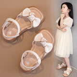 peopleterritory  Princess Sandals for Girls Summer  New Medium and Large Children's Shoes Fashionable Stylish Soft Bottom Bowknot Children's Beach