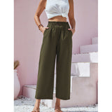 New  Cross Border Women's Pants High Waist Lotus Leaf Elastic Waist Simply Cotton and Linen Cropped Pants Casual Pants