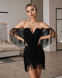 2024 Summer New Fashion Sexy V-neck Strap off-Shoulder Backless Tassel Elegant Graceful Bandage One-Piece Dress