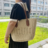 peopleterritory Factory Supply New Fashion Simple Woven Bag Large Capacity Niche Bags Casual Female Student Shoulder Tote Bag