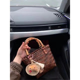 peopleterritory Factory Wholesale Imitation Rattan Internet Celebrity Straw Bag Women's Handmade Women's Woven Bag Vintage Imitation Bamboo Handle Handbag