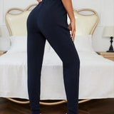 Cross Border New Women's Stretch Casual Elastic Waist Fashion Skinny Slant Pockets Pants