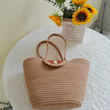 peopleterritory Handbag Women's Straw Basket Handmade Bag Holiday Picnic Spring Outing Photo Beach Bag One-Shoulder Knitted Small Bag