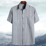 Spring, Autumn and Summer Wear Dad Long-Sleeved Shirt Middle-Aged and Elderly Men Grandpa Old Man Shirt Cotton and Linen Loose 60-70-80 Years Old